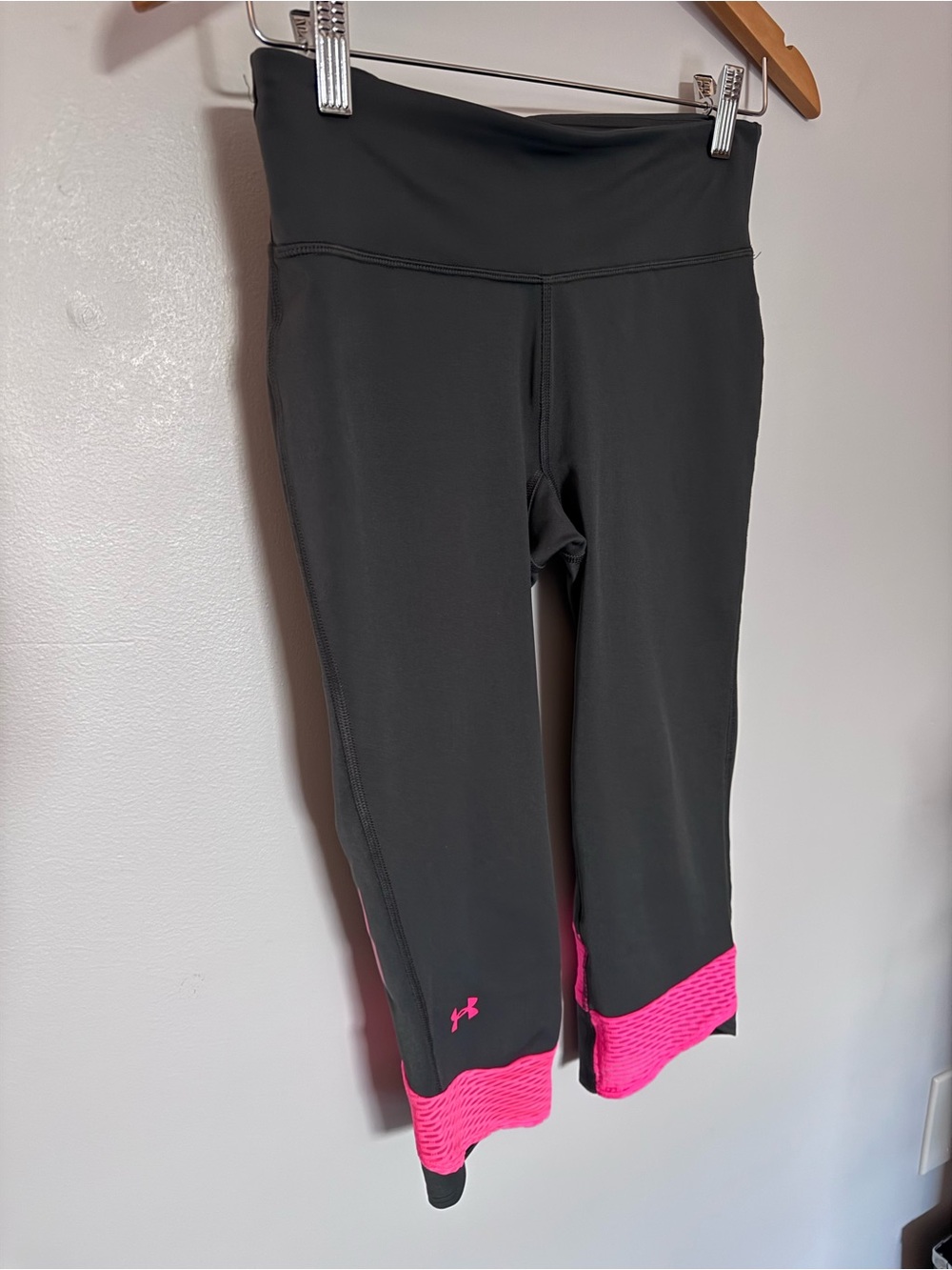 Under Armour Grey Capri Leggings with Pink Hem Accents
